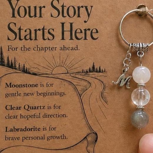 PERSONALISED NEXT CHAPTER Crystal Keyring, New Beginning Gift with Illustrated Keepsake Card