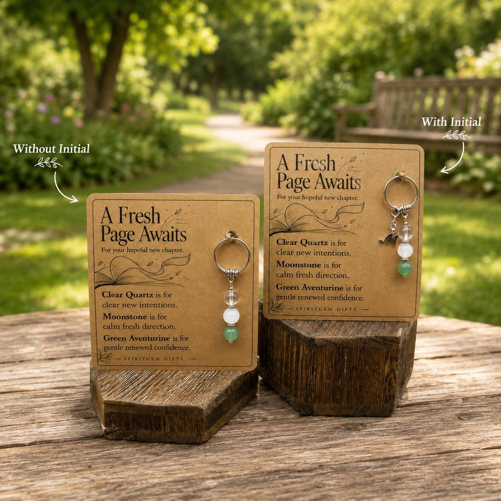 PERSONALISED FRESH START Crystal Keyring, New Chapter Gift with Illustrated Keepsake Card