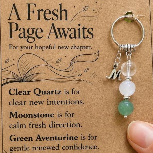PERSONALISED FRESH START Crystal Keyring, New Chapter Gift with Illustrated Keepsake Card