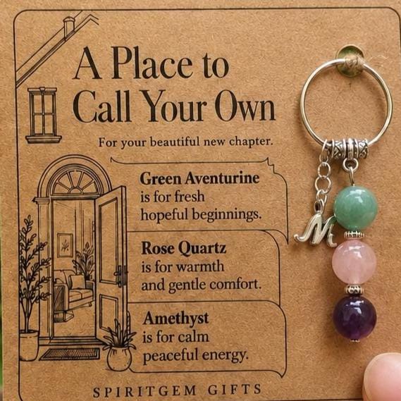 PERSONALISED NEW HOME Crystal Keyring, Housewarming Gift with Illustrated Keepsake Card
