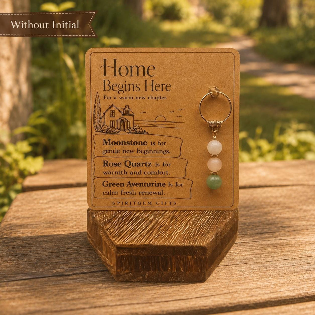 PERSONALISED MOVING HOME Crystal Keyring, New Home Gift with Illustrated Keepsake Card