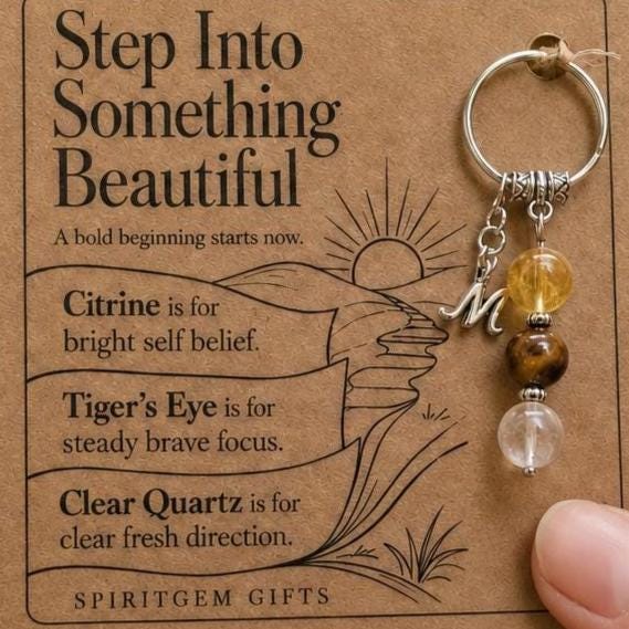 PERSONALISED NEW JOB Crystal Keyring, New Beginning Gift with Illustrated Keepsake Card