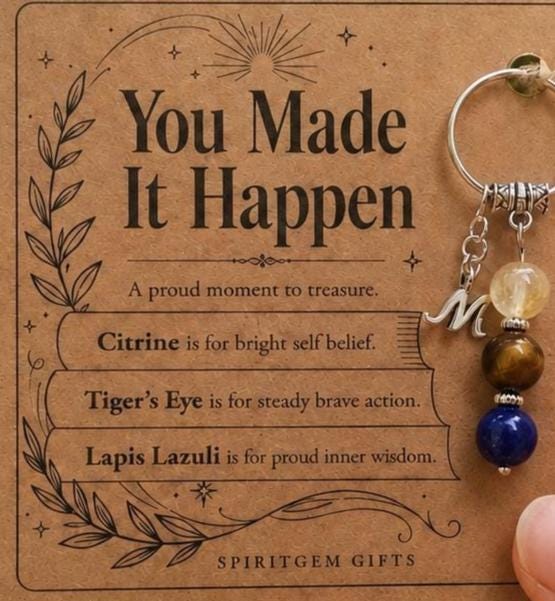 PERSONALISED CONGRATULATIONS Crystal Keyring, You Did It Gift with Illustrated Keepsake Card