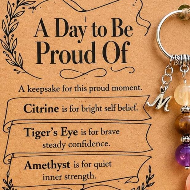 PERSONALISED WELL DONE Crystal Keyring, Proud of You Gift with Illustrated Keepsake Card