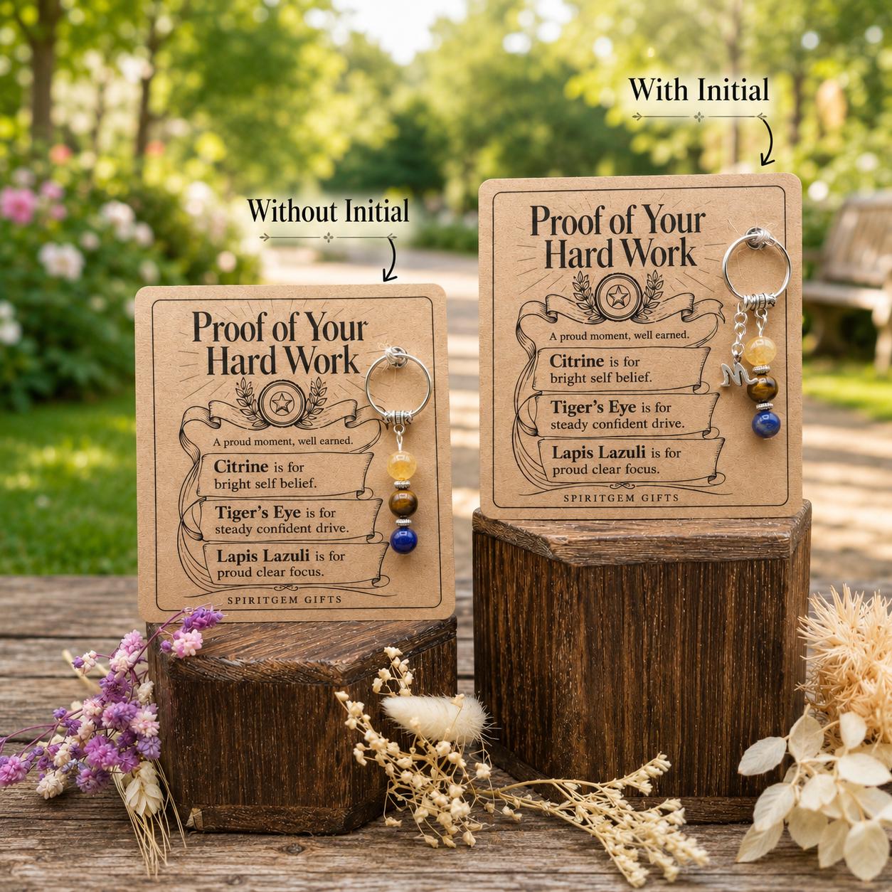 Promotion Gift, New Role Crystal Keyring with Illustrated 'Proof of Your Hard Work' Card