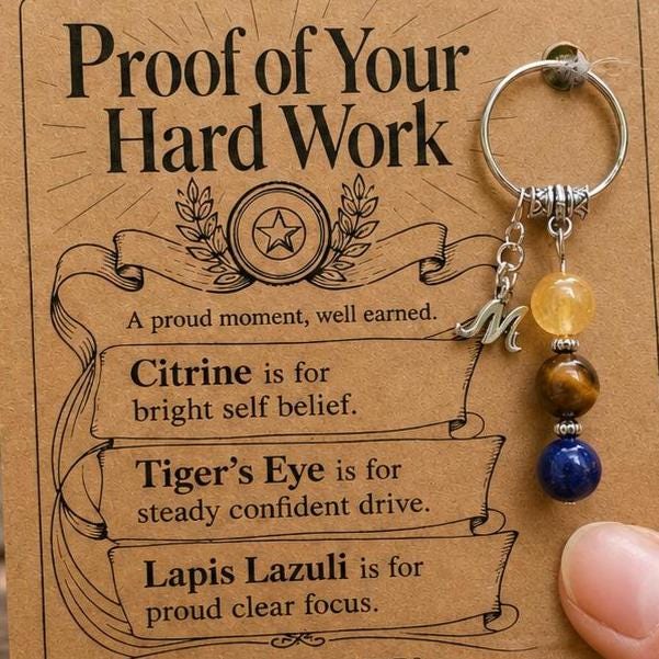 Promotion Gift, New Role Crystal Keyring with Illustrated 'Proof of Your Hard Work' Card