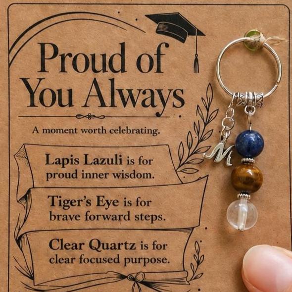 GRADUATION Crystal Keyring, Personalised Proud of You Gift with Illustrated Keepsake Card