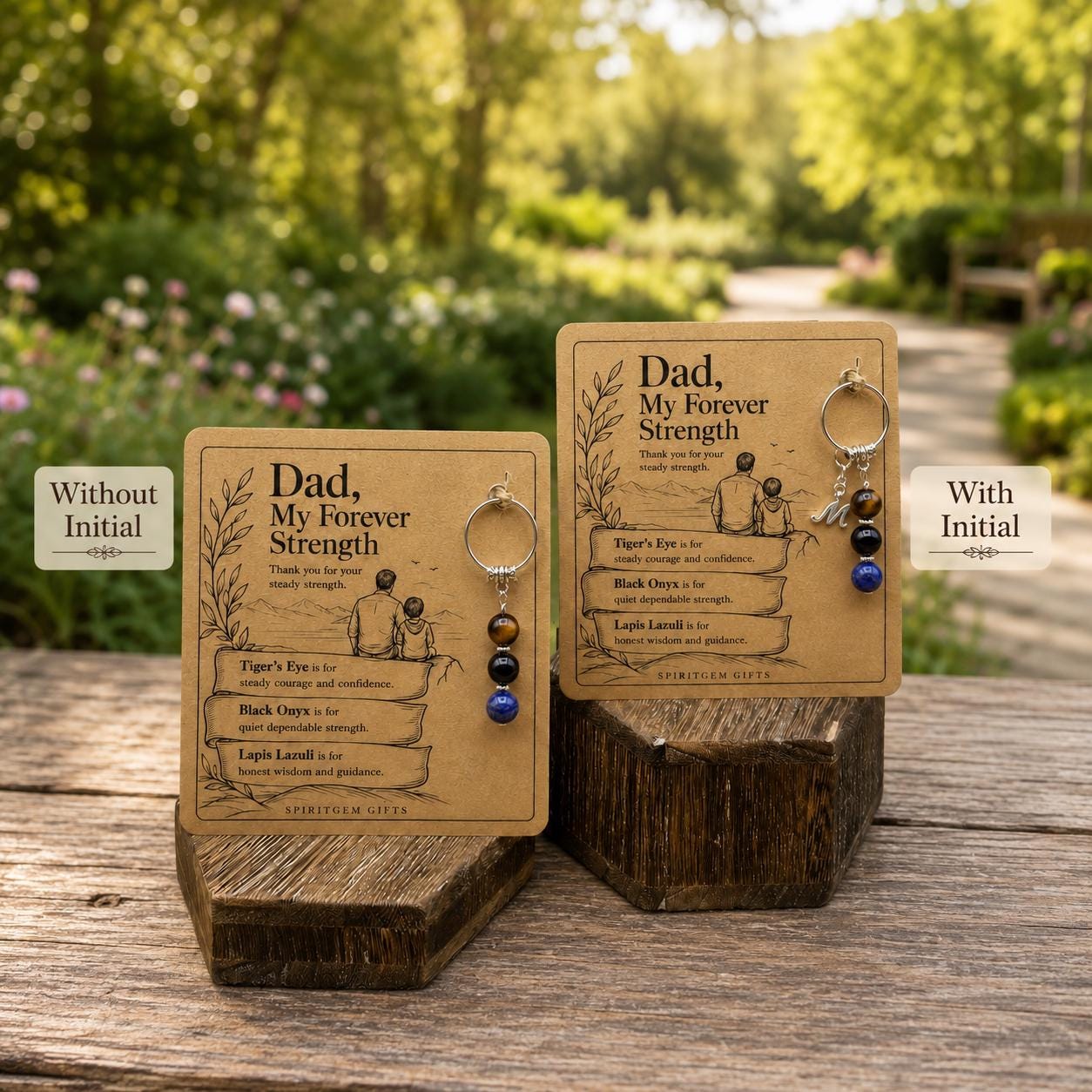Personalised Dad Strength Crystal Keyring with Illustrated Keepsake Card, Fathers Day Gift