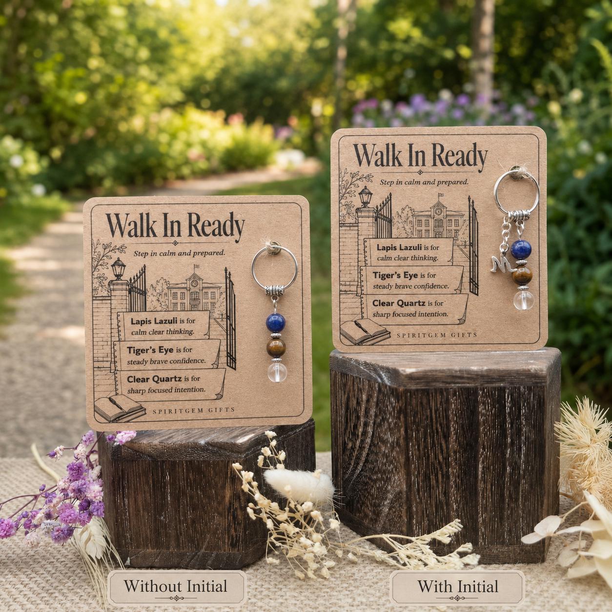 First Day of School Gift, Crystal Keyring with Illustrated 'Walk In Ready' Card