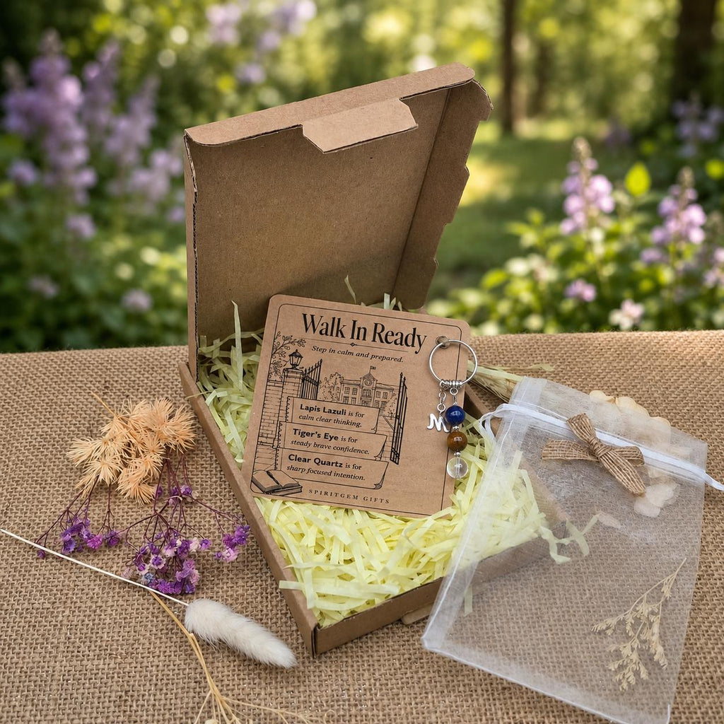 First Day of School Gift, Crystal Keyring with Illustrated 'Walk In Ready' Card