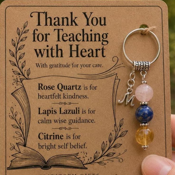 TEACHER THANK YOU Crystal Keyring, Teacher Gift with Illustrated Keepsake Card