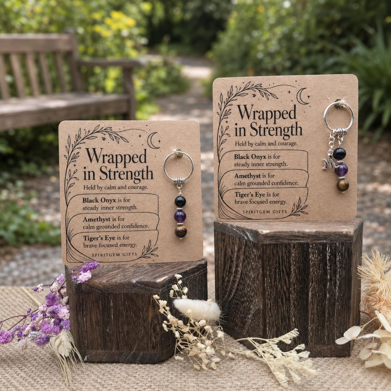 PERSONALISED STRENGTH Crystal Keyring, Encouragement Gift with Illustrated Keepsake Card