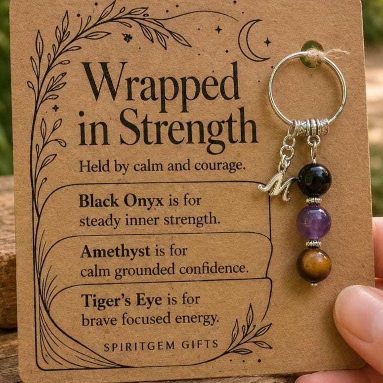 PERSONALISED STRENGTH Crystal Keyring, Encouragement Gift with Illustrated Keepsake Card