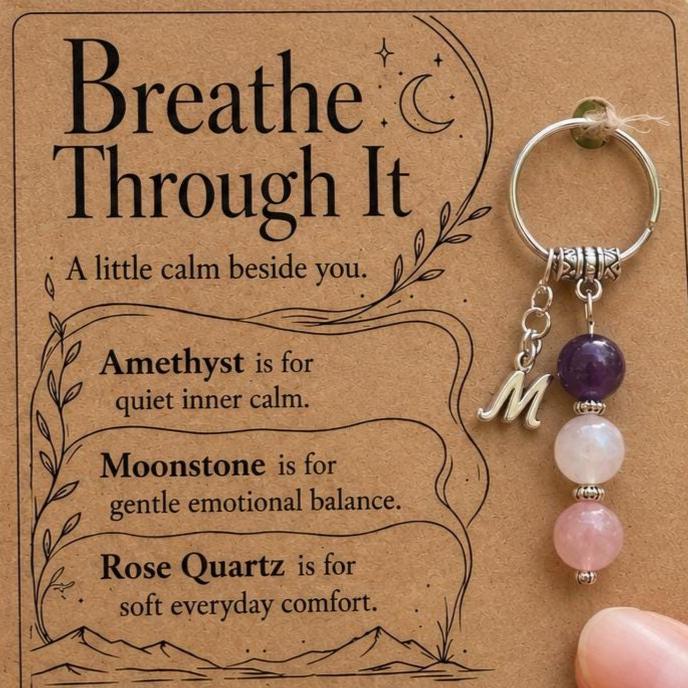 PERSONALISED CALM Crystal Keyring, Self Care Gift with Illustrated Keepsake Card