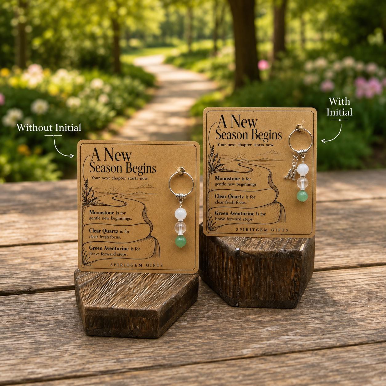 PERSONALISED NEW CHAPTER Crystal Keyring, New Beginning Gift with Illustrated Keepsake Card