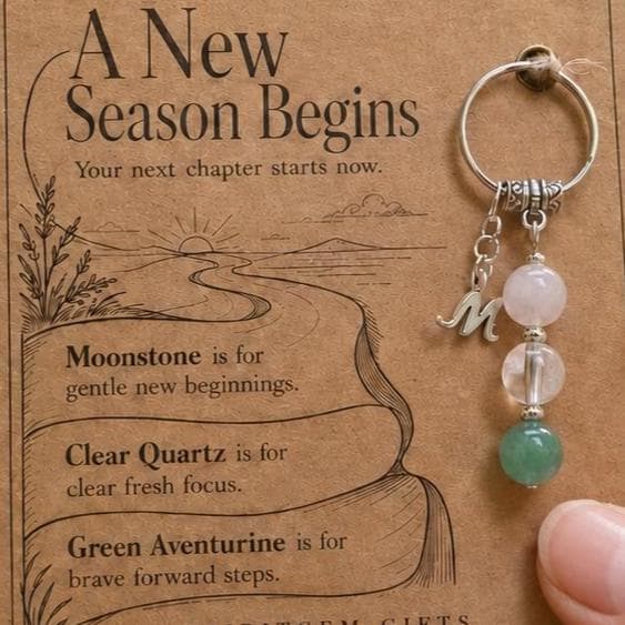 PERSONALISED NEW CHAPTER Crystal Keyring, New Beginning Gift with Illustrated Keepsake Card