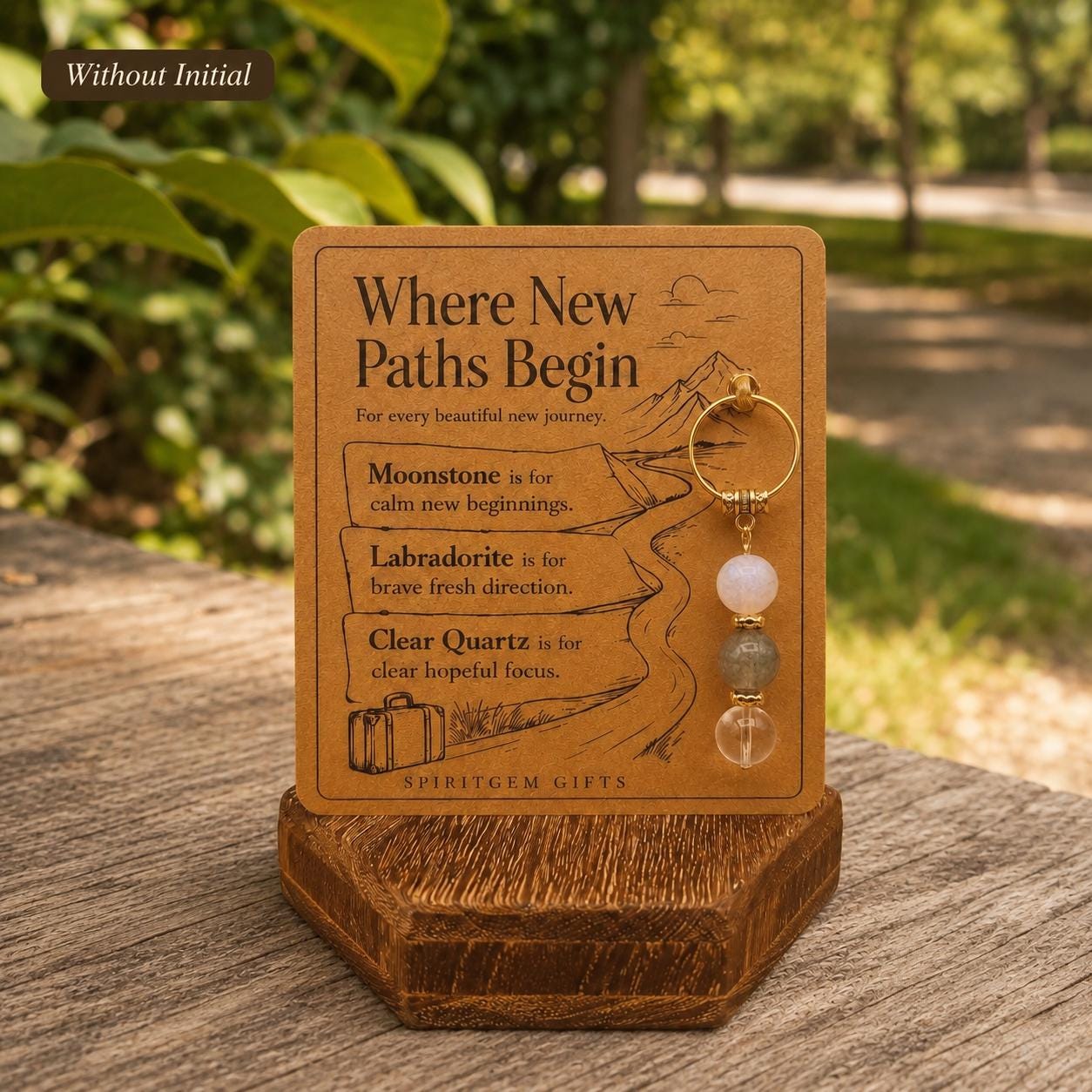 PERSONALISED NEW ADVENTURE Crystal Keyring, Travel and moving Gift with Illustrated Keepsake Card