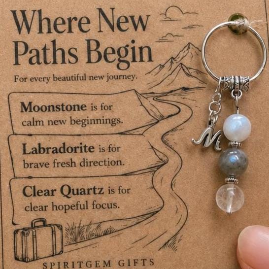 PERSONALISED NEW ADVENTURE Crystal Keyring, Travel and moving Gift with Illustrated Keepsake Card