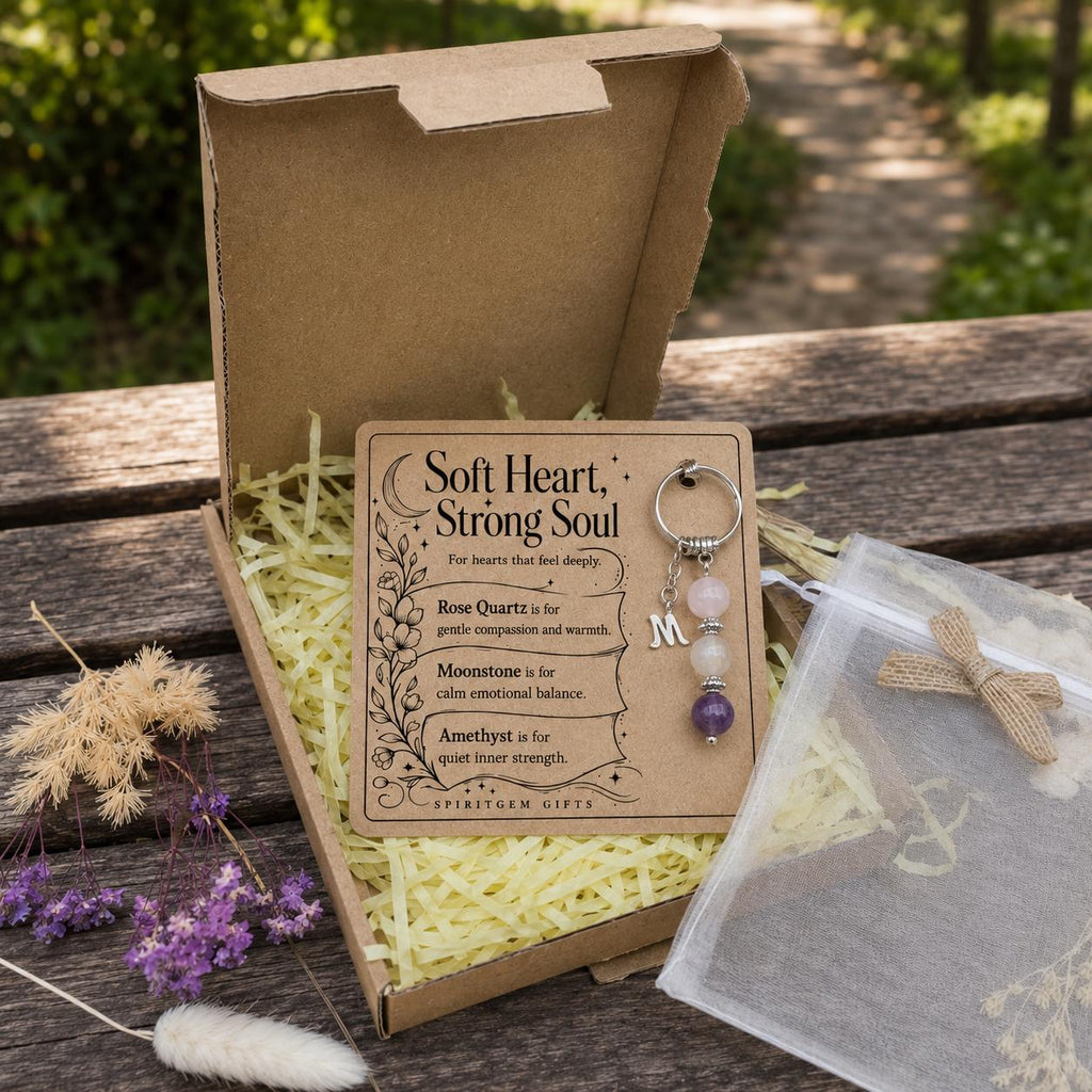 PERSONALISED EMPATH Crystal Keyring, Sensitive Soul Gift with Illustrated Keepsake Card