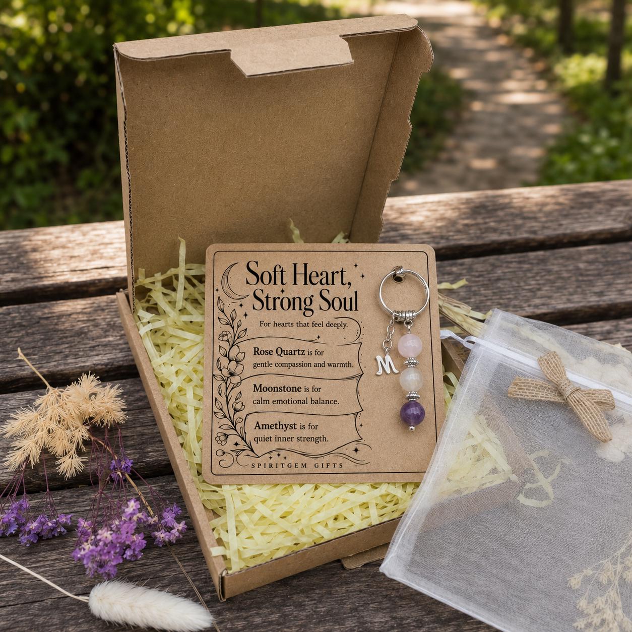 PERSONALISED EMPATH Crystal Keyring, Sensitive Soul Gift with Illustrated Keepsake Card