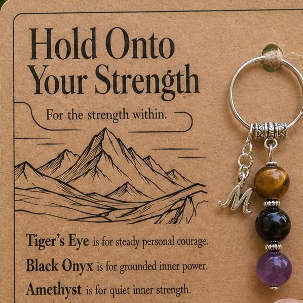 PERSONALISED INNER STRENGTH Crystal Keyring, Encouragement Gift with Illustrated Keepsake Card
