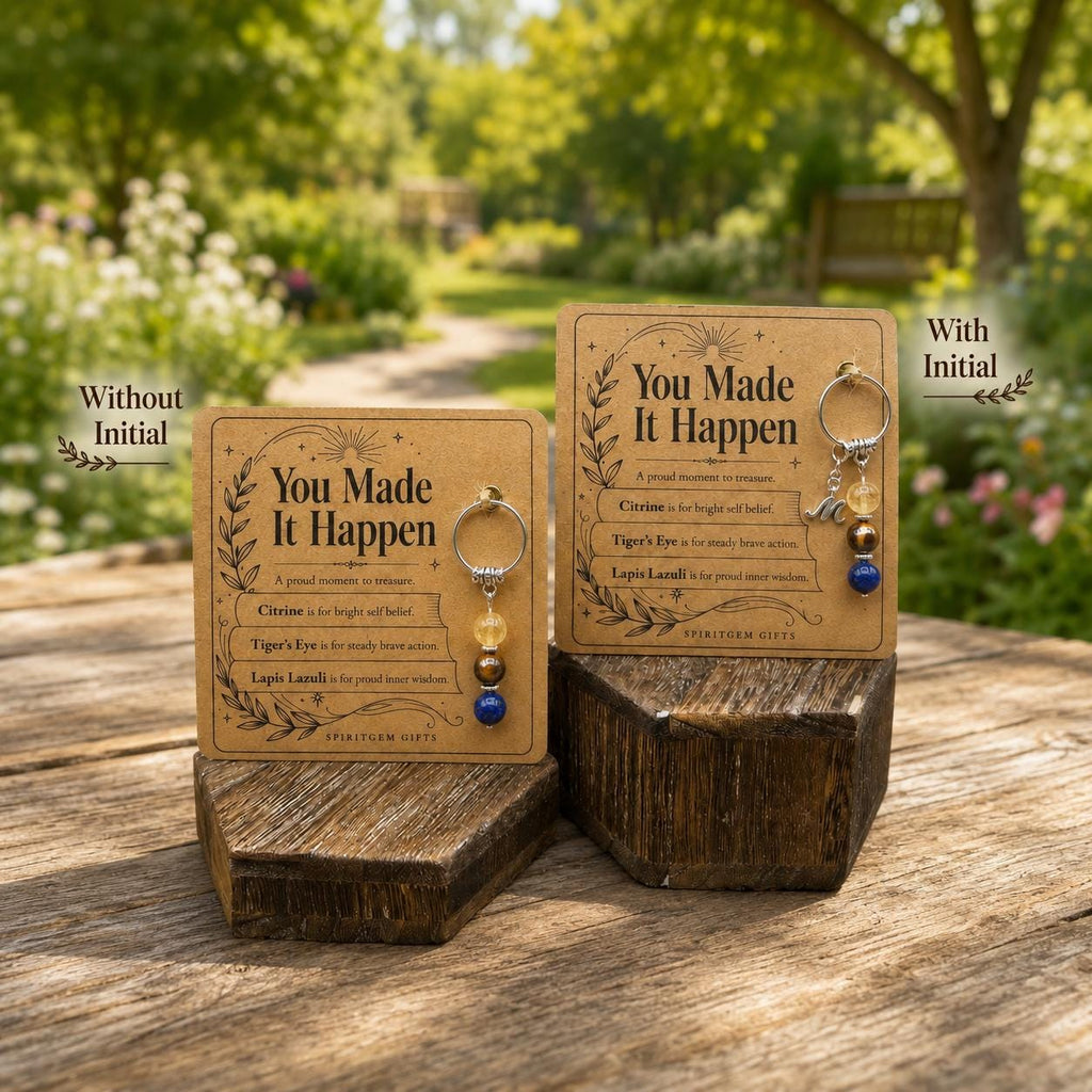 PERSONALISED CONGRATULATIONS Crystal Keyring, You Did It Gift with Illustrated Keepsake Card