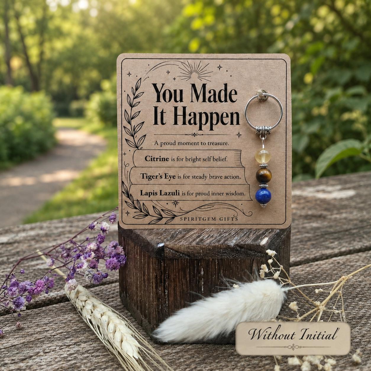 PERSONALISED CONGRATULATIONS Crystal Keyring, You Did It Gift with Illustrated Keepsake Card
