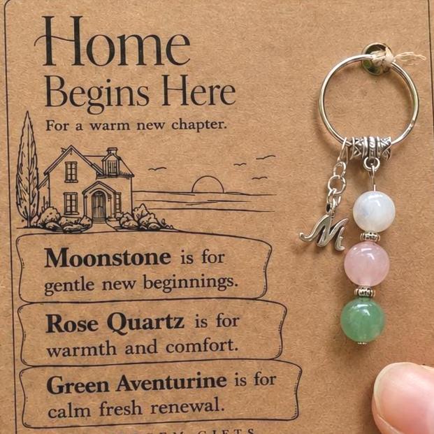 PERSONALISED MOVING HOME Crystal Keyring, New Home Gift with Illustrated Keepsake Card