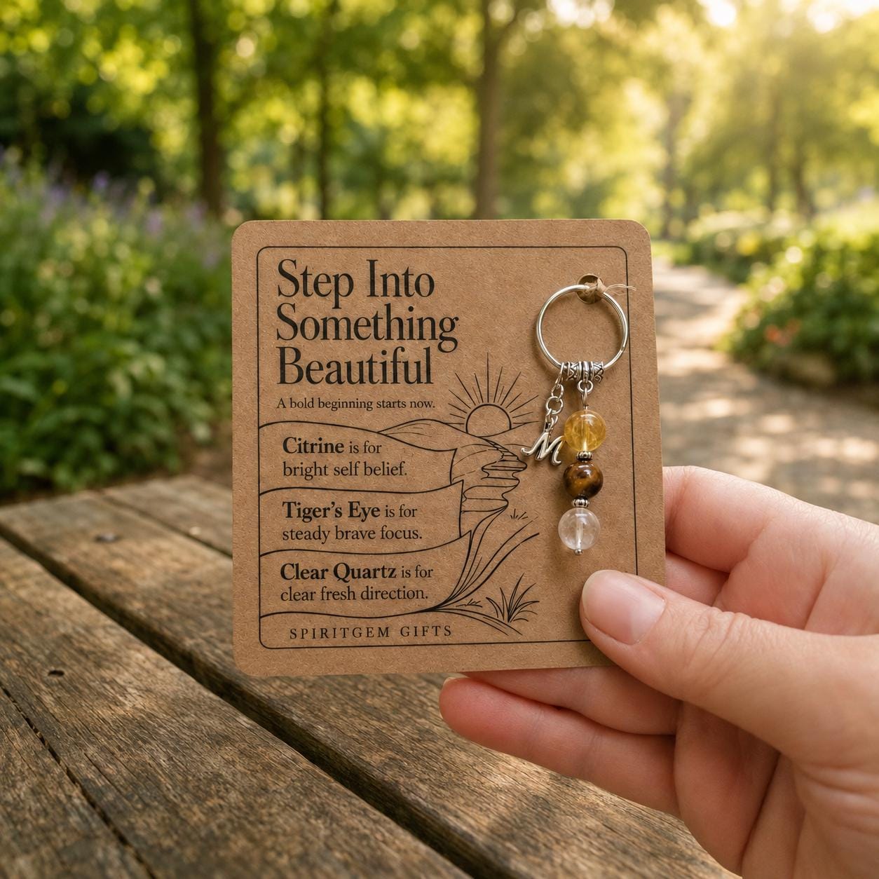 PERSONALISED NEW JOB Crystal Keyring, New Beginning Gift with Illustrated Keepsake Card