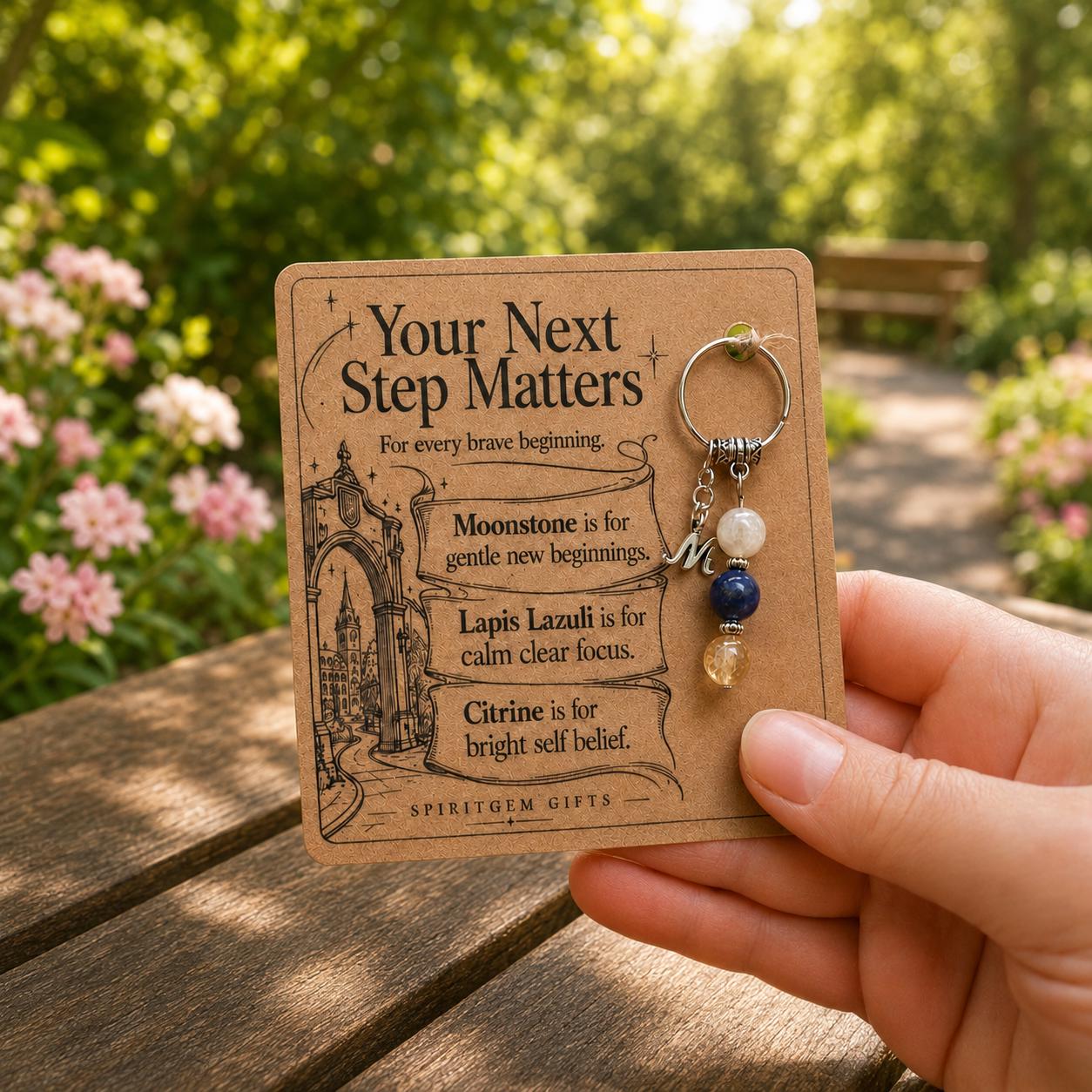 PERSONALISED UNIVERSITY Crystal Keyring, Starting University Gift with Illustrated Keepsake Card