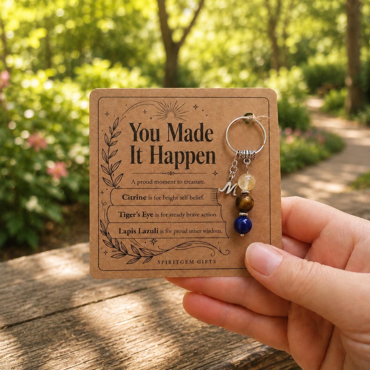 PERSONALISED CONGRATULATIONS Crystal Keyring, You Did It Gift with Illustrated Keepsake Card