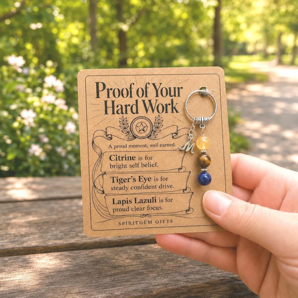 Promotion Gift, New Role Crystal Keyring with Illustrated 'Proof of Your Hard Work' Card