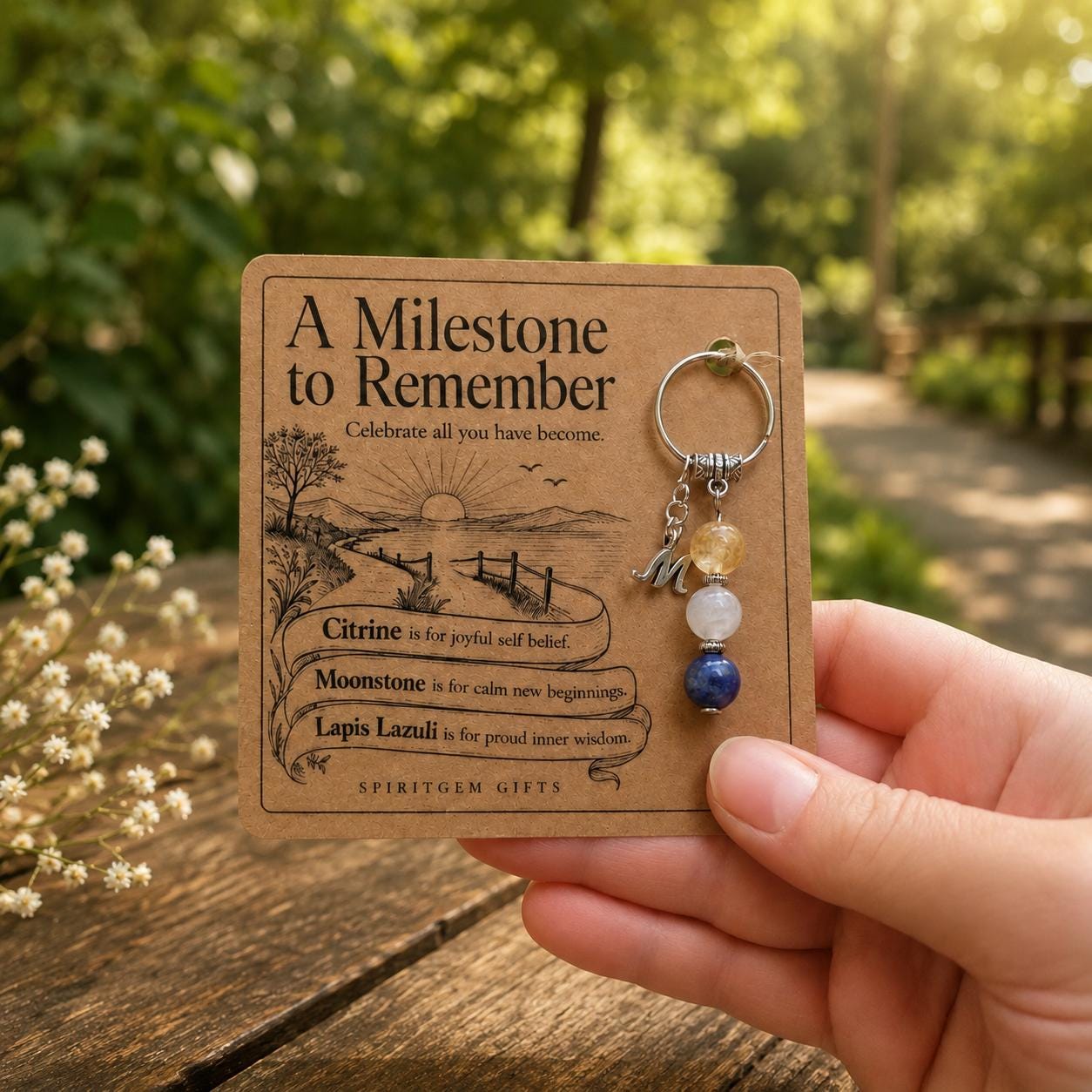 PERSONALISED RETIREMENT Crystal Keyring, Milestone Gift with Illustrated Keepsake Card