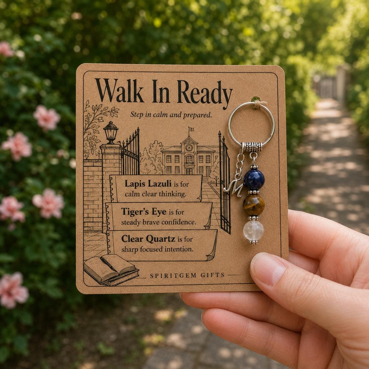 First Day of School Gift, Crystal Keyring with Illustrated 'Walk In Ready' Card