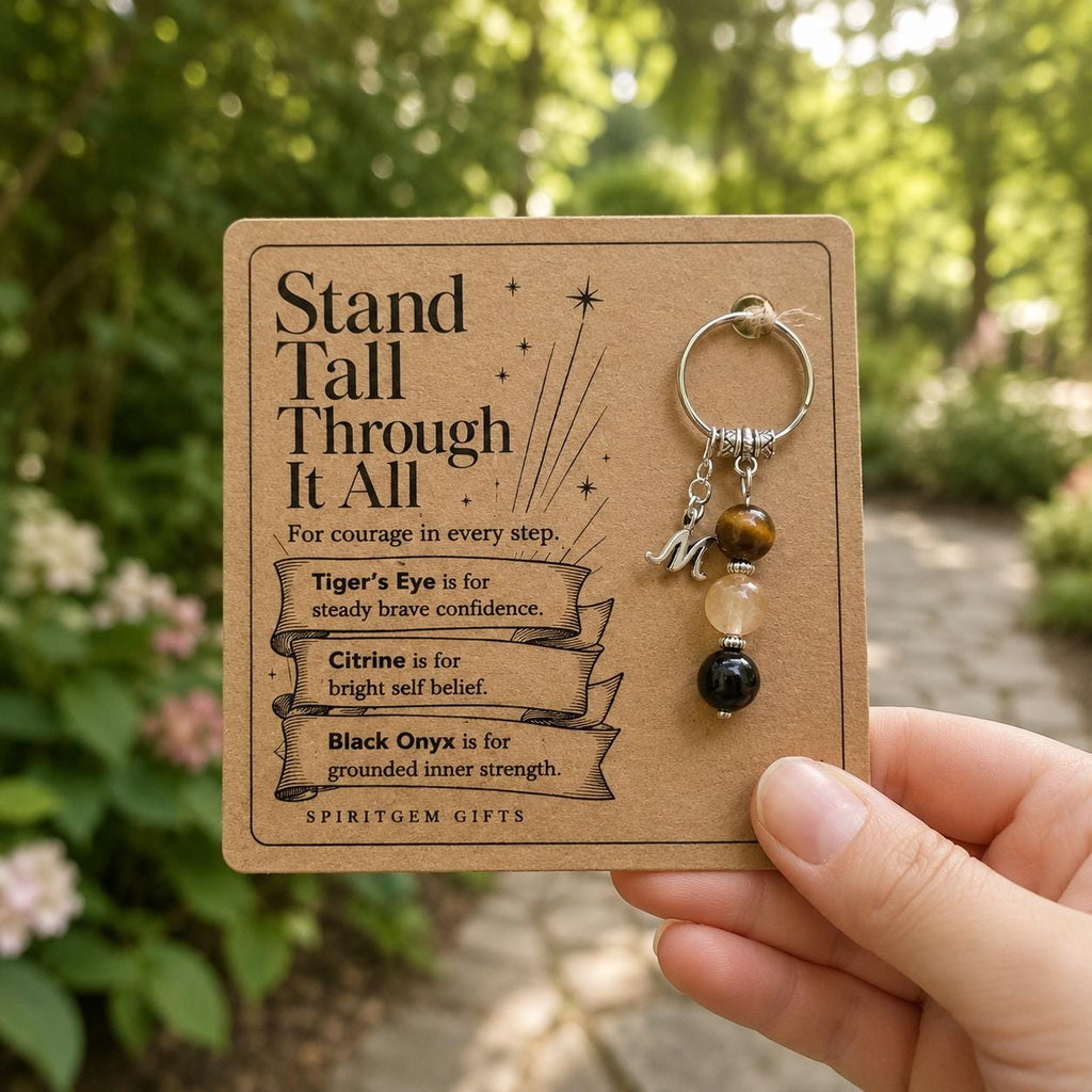 PERSONALISED CONFIDENCE Crystal Keyring, Courage Gift with Illustrated Keepsake Card