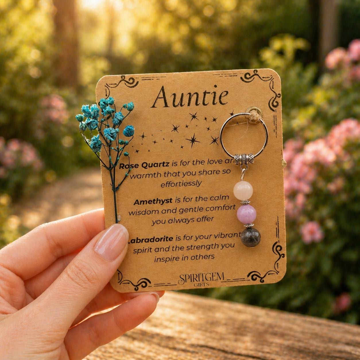 PERSONALISED AUNTIE crystal keyring gift with message card. Gemstone gift for aunt . Auntie Keepsake  Best Auntie. Birthday. New Aunts gift
