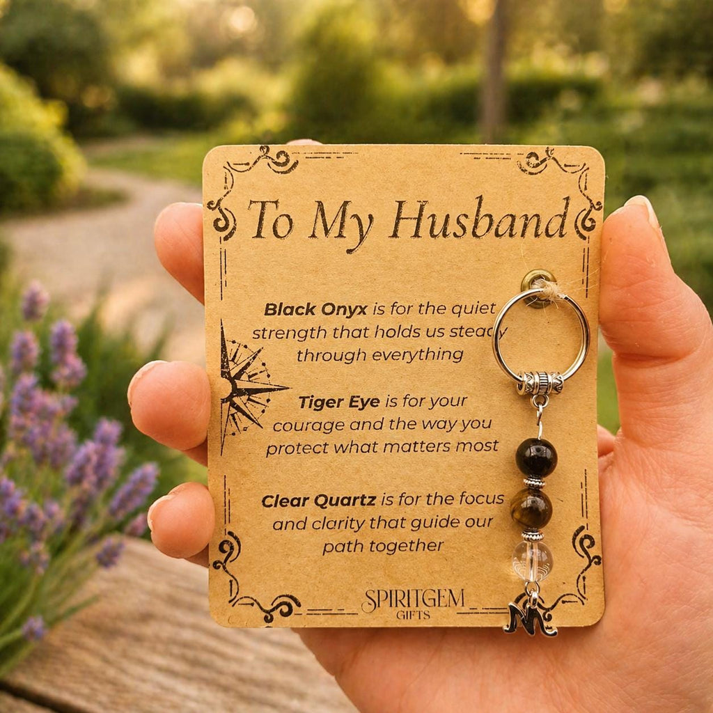 PERSONALISED HUSBAND keyring. Gift for Husband from Wife, Crystal Keyring with Meaning, Anniversary or Birthday Keepsake for Him