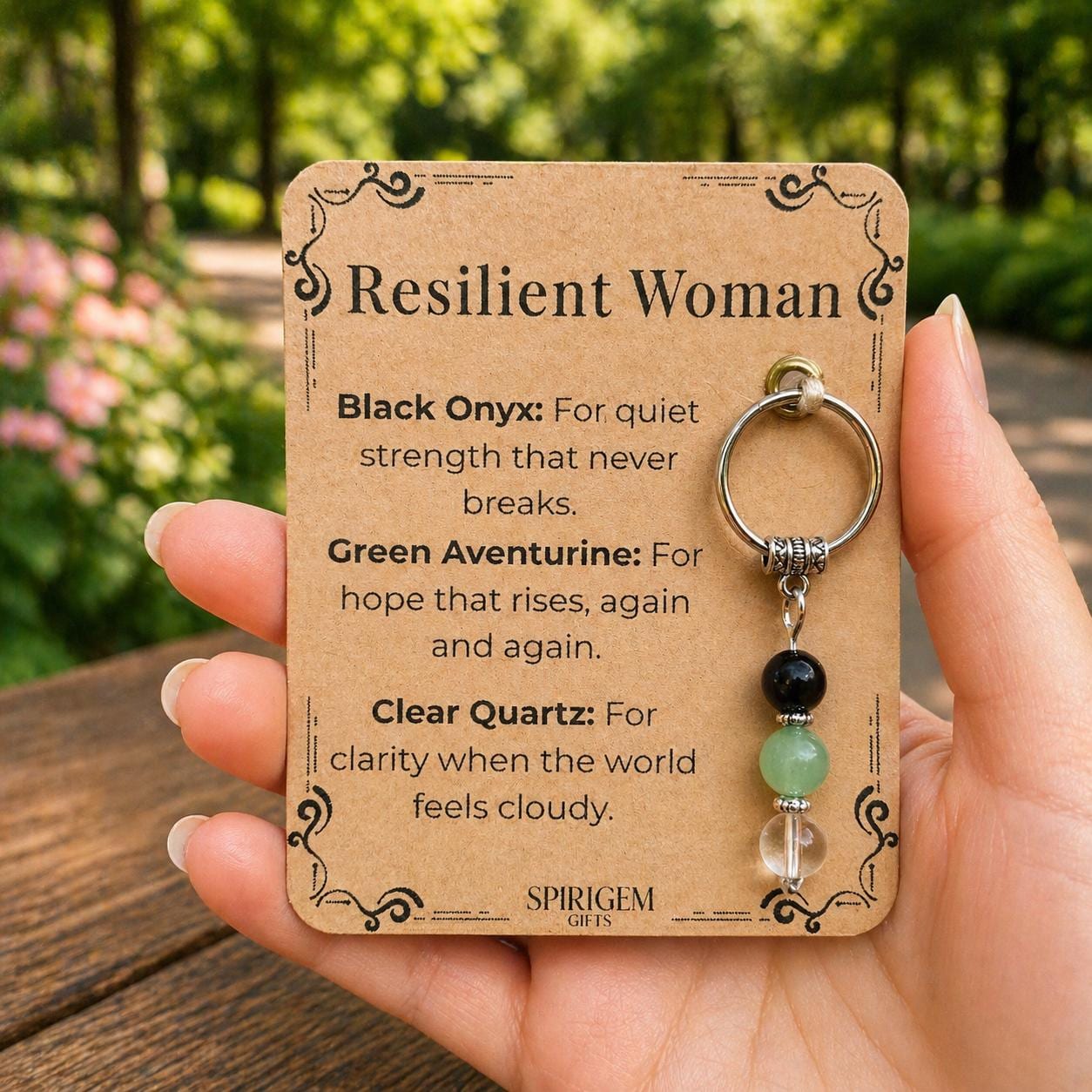 PERSONALISED Crystal Keyring for Her. Resilient Women Birthday Gift / Healing Gift for Wife with Meaning Card / Motivational,  Feminine Gift