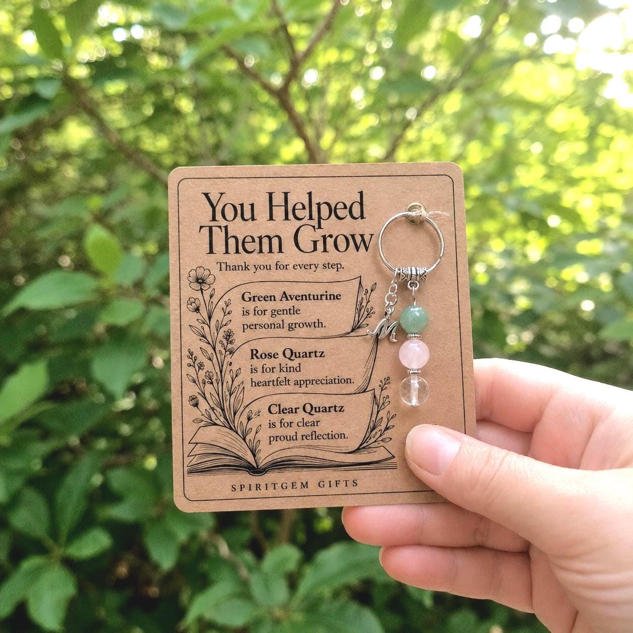 TEACHER THANK YOU Crystal Keyring, Personalised End of Term Gift with Illustrated Keepsake Card