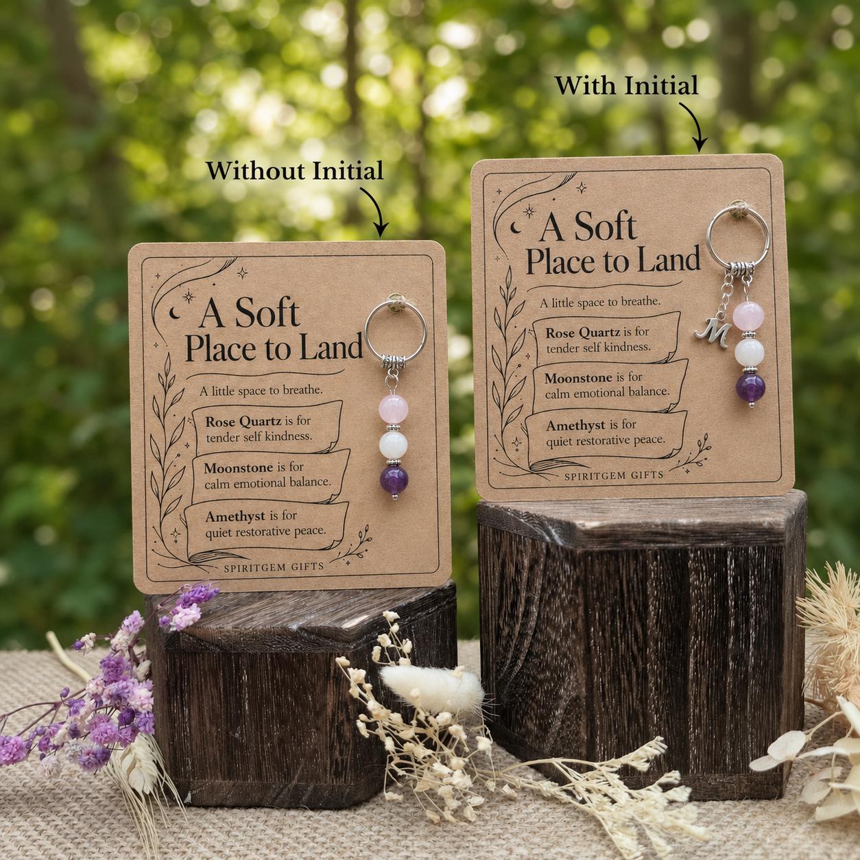 Pick Me Up Gift, Crystal Keyring with Illustrated 'A Soft Place to Land' Card