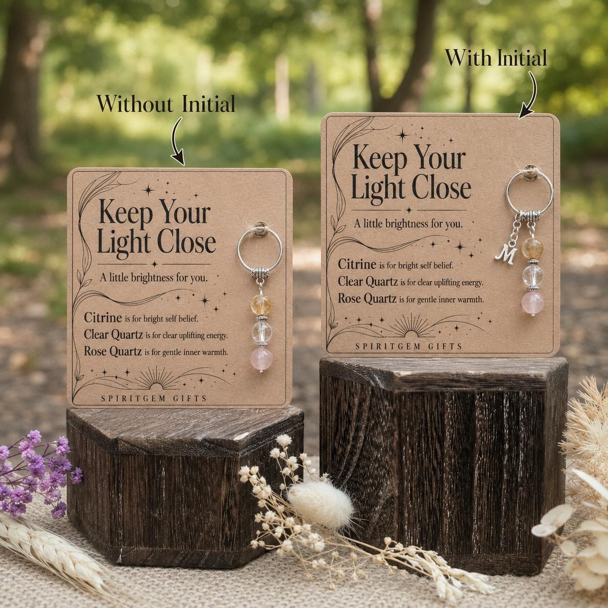 PERSONALISED POSITIVITY Crystal Keyring, Uplifting Gift with Illustrated Keepsake Card