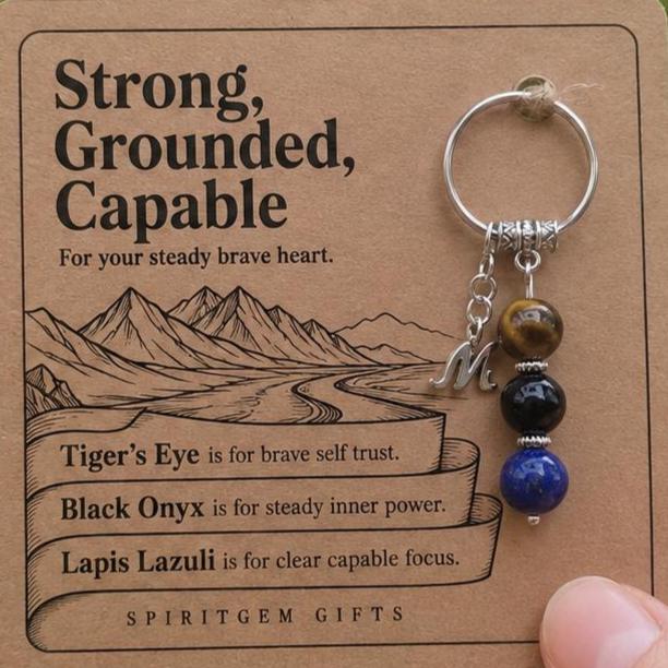 PERSONALISED STRENGTH Crystal Keyring, Courage Gift with Illustrated Keepsake Card