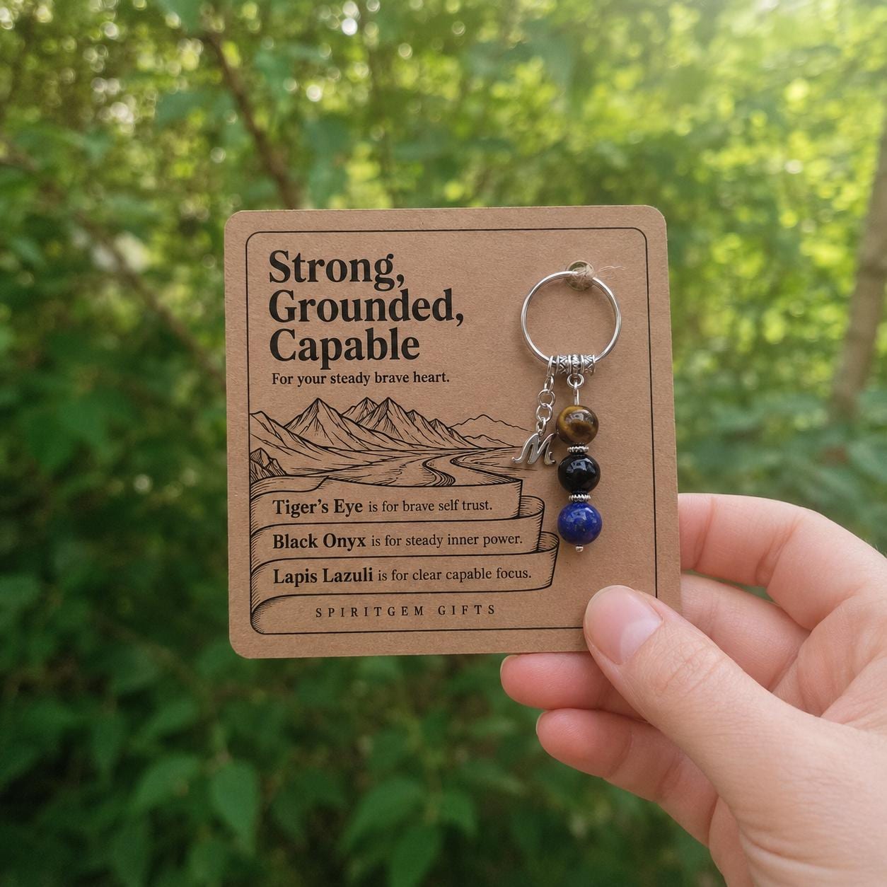 PERSONALISED STRENGTH Crystal Keyring, Courage Gift with Illustrated Keepsake Card