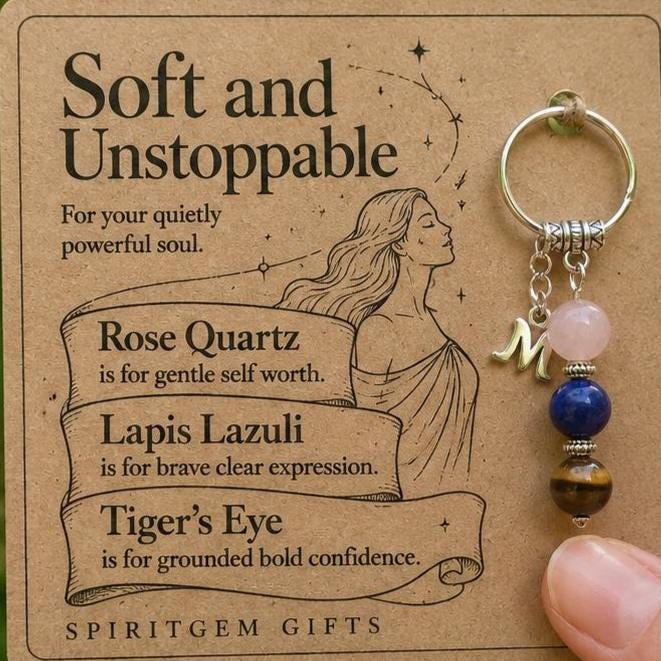 PERSONALISED STRONG WOMAN Crystal Keyring, Empowerment Gift with Illustrated Keepsake Card