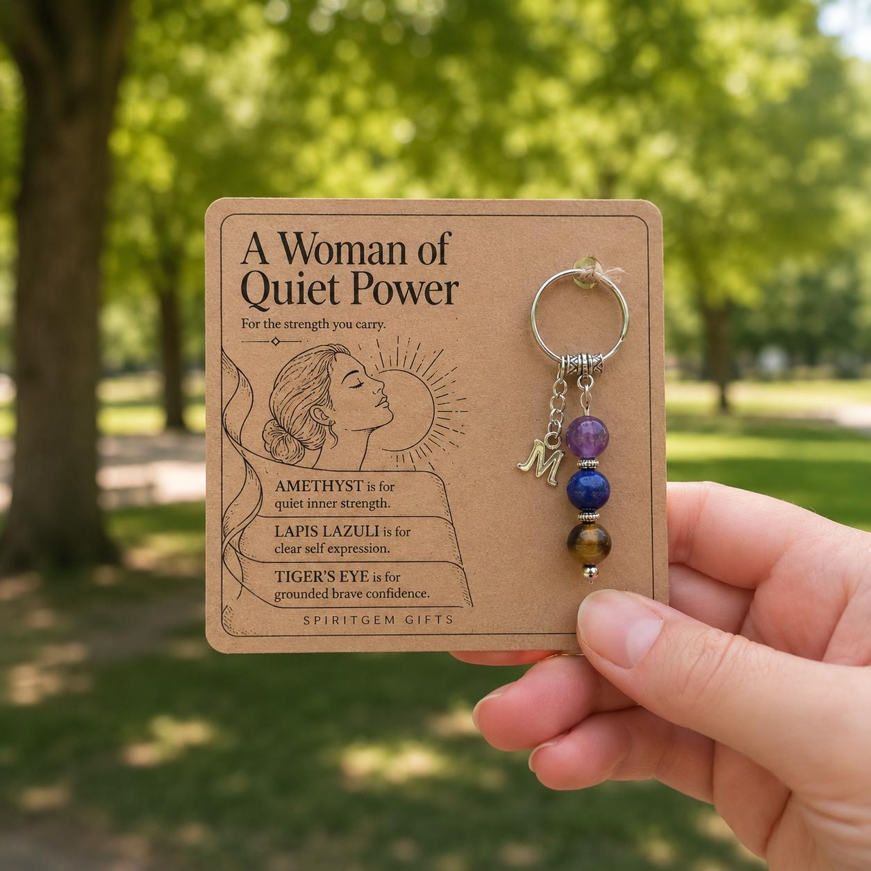 PERSONALISED Quiet Power Crystal Keyring, Strong WOMAN GIFT, Empowerment Gift for Her, Encouragement Card
