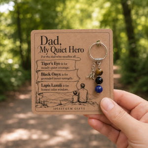 Dad Gift from Son, Crystal Keyring with Illustrated 'My Quiet Hero' Card, Personalised Keepsake for Him