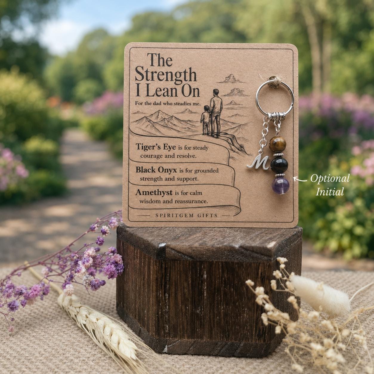 Dad Gift from Daughter, Crystal Keyring with Illustrated 'The Strength I Lean On' Card, Personalised Keepsake