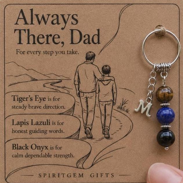 Thank You Dad Gift, Crystal Keyring with Illustrated 'Always There, Dad' Card, Personalised Appreciation Keepsake