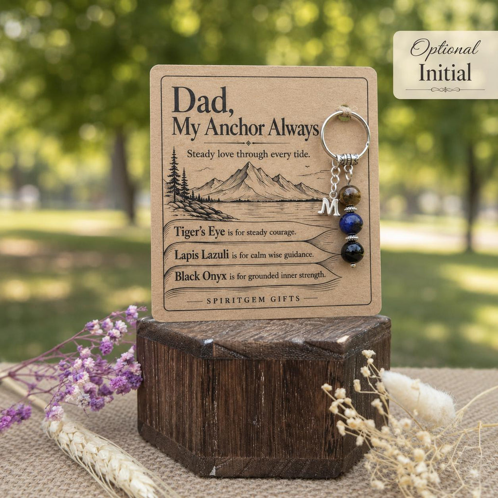 Christmas Gift for Dad, Crystal Keyring with Illustrated 'My Anchor Always' Card, Personalised Stocking Filler