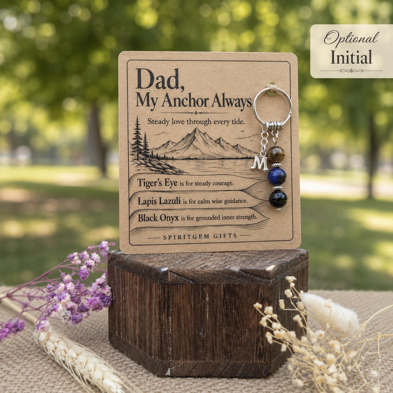 Christmas Gift for Dad, Crystal Keyring with Illustrated 'My Anchor Always' Card, Personalised Stocking Filler